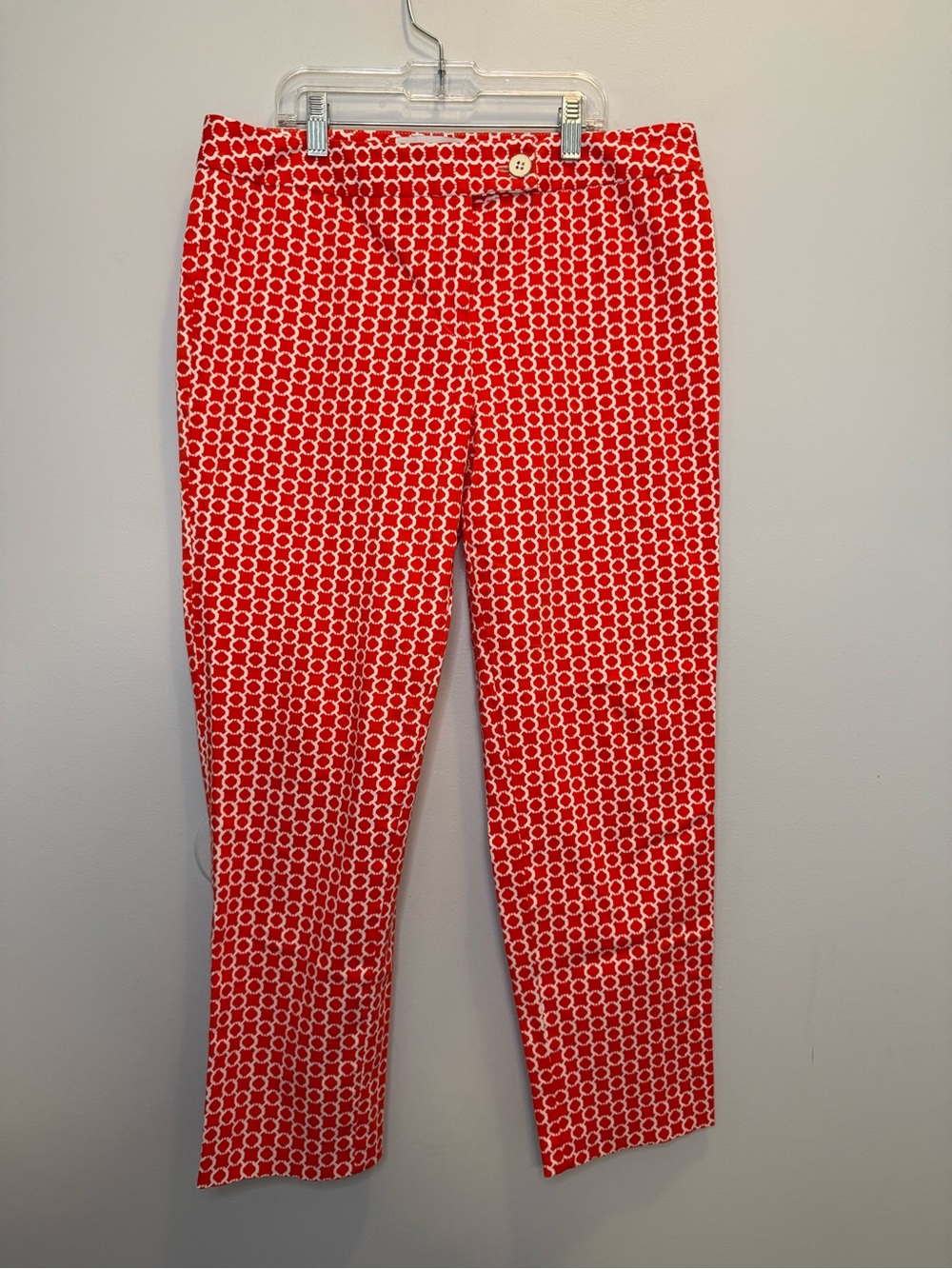 Elliot Lauren Red White Geometric Slim Leg Ankle Pants 10 Chic Office Workwear